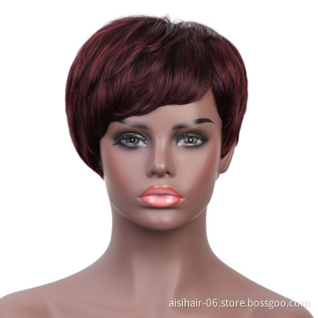 Aisi Hair Wholesale Short Pixie Cut Ombre Red Curly Wave 100%  Brazilian Hair For Black Women Unprocessed Human Hair Wigs